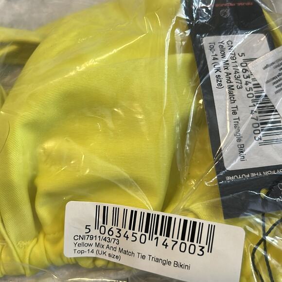 Prettylittlething Yellow Mix and Match Tie Triangle Bikini Top NWT Size 10 US - Picture 3 of 6